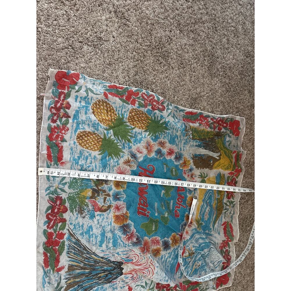 Vtg Hawaii Souvenir Scarf 50s 60s Aloha Map Volcano Surfing Made in Japan - Picture 9 of 9